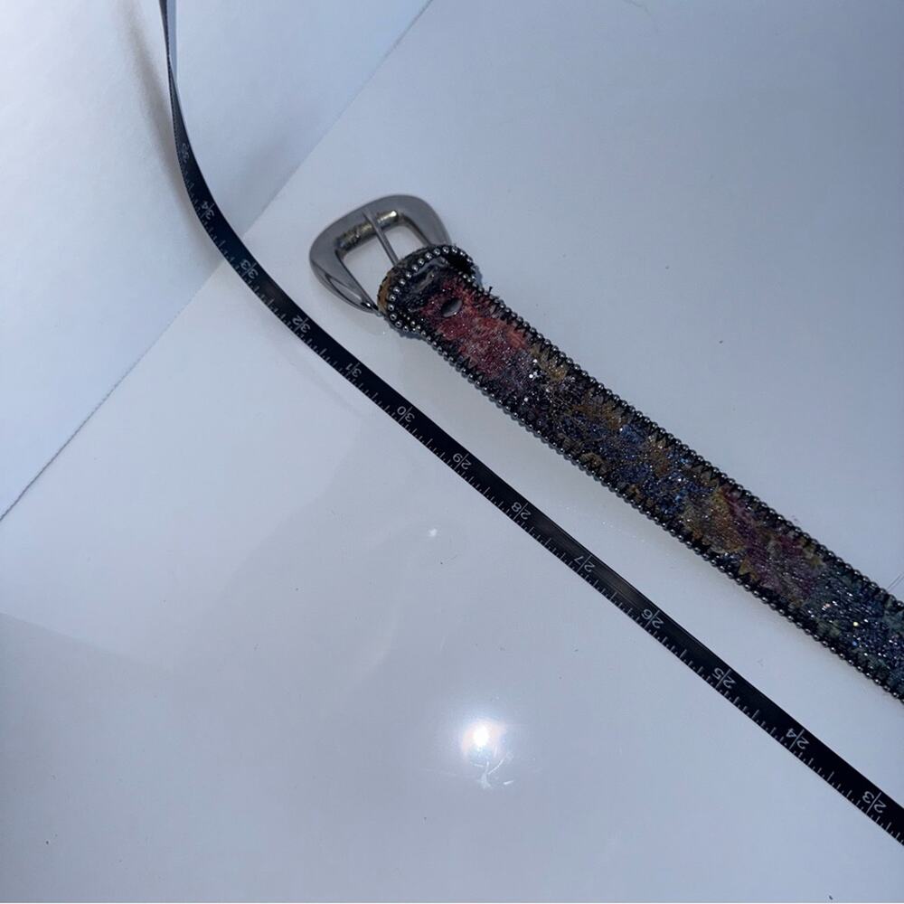 VINTAGE ABSOLUTELY FRESH Y2K indie sleeze metallic Black Leather Studded Belt M - Picture 5 of 5